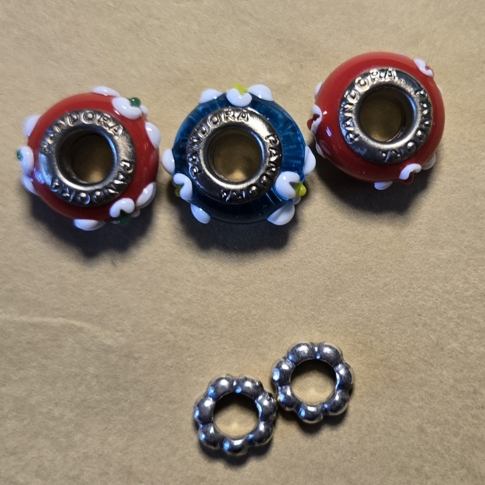 Pandora Murano glass charm beads and sterling silver spacers. Retired - Picture 11 of 16